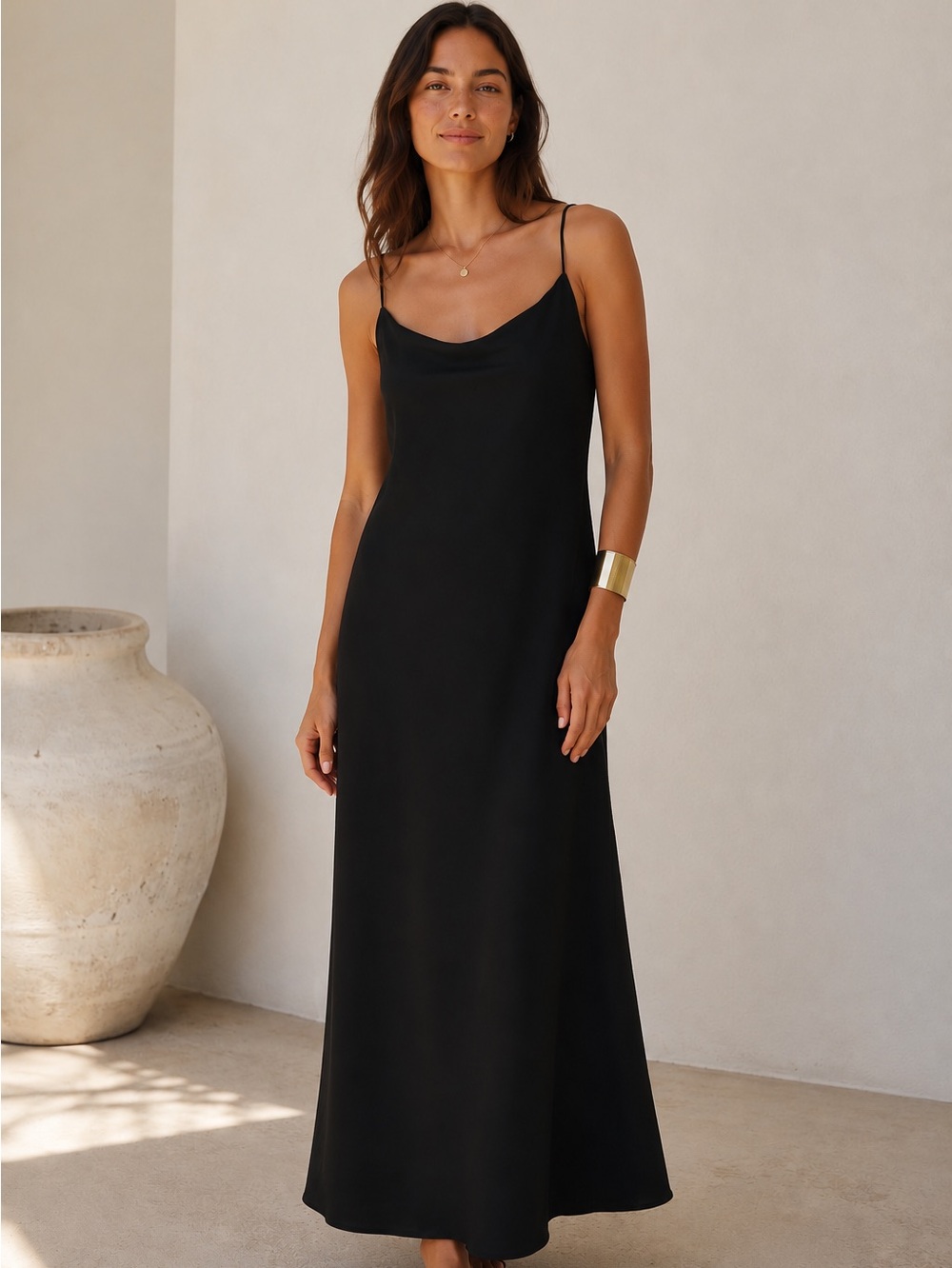 J.Crew Black Satin Maxi Slip Dress Size 8 | Minimalist Cami Dress